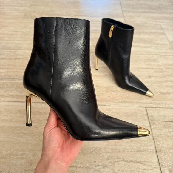 MICHAEL Michael Kors Shoes - Michael Kors Kasia Leather Black Gold Pointed Toe Heeled Boots booties Sz 7.5